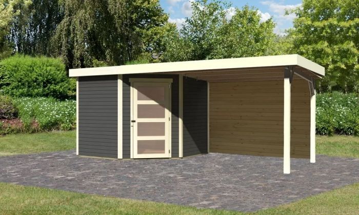 Zahradní domek Karibu SCHWANDORF 5 přístavek 280 cm včetně zadní stěny (9219) terragrau