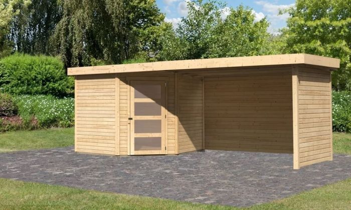 Zahradní domek Karibu SCHWANDORF 5 přístavek 280 cm včetně zadní a boční stěny (77752) natur