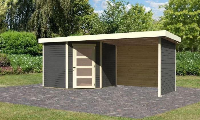 Zahradní domek Karibu SCHWANDORF 5 přístavek 280 cm včetně zadní a boční stěny (9220) terragrau