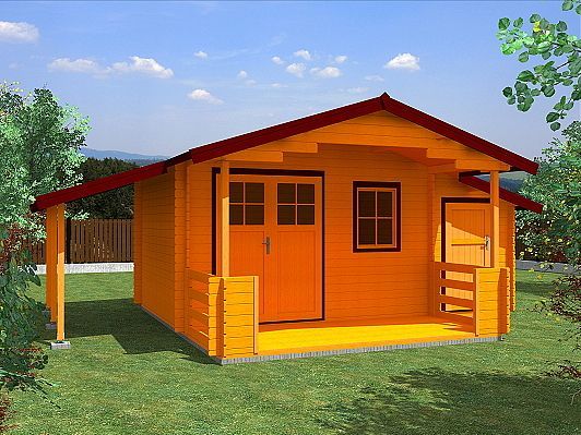 Zahradní domek Camping 490x300 Ekonomik, dvoukřídlé dveře, přístřešek