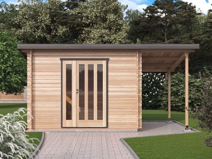 Zahradní domek Kevin 300x200 Ekonomik s přístřeškem