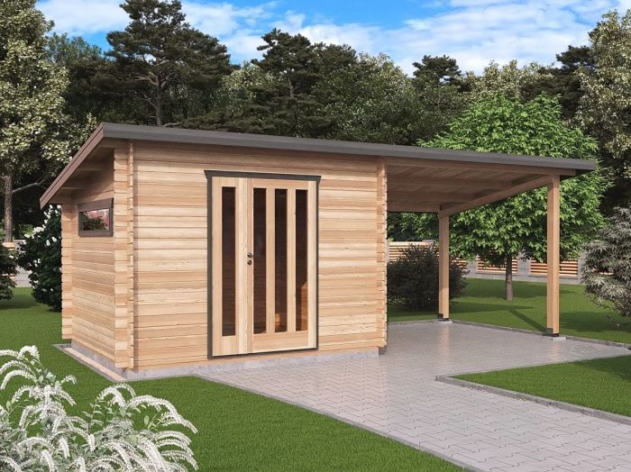 Zahradní domek Kevin 300x200 Ekonomik s přístřeškem XL