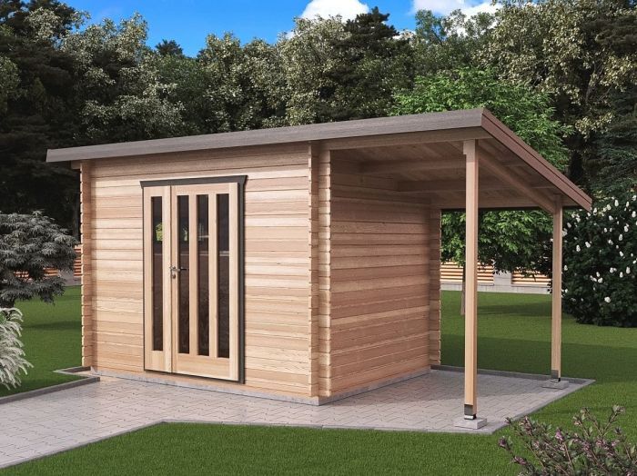 Zahradní domek Kevin 300x250 Ekonomik s přístřeškem