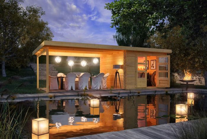 Dřevěný zahradní domek Karibu BASTRUP 5 přístavek 400 cm (73991) natur