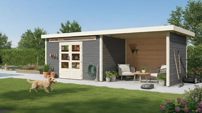 Dřevěný zahradní domek Karibu KANDERN 7 přístavek 320 cm včetně zadní a boční stěny (9256) terragrau