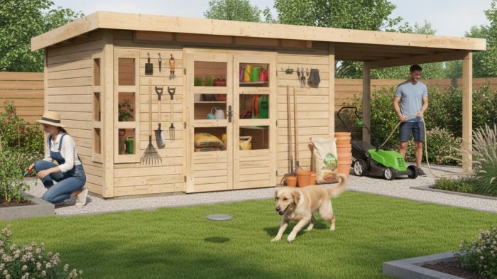 Dřevěný zahradní domek Karibu KASTORF 7 přístavek 320 cm (31556) natur