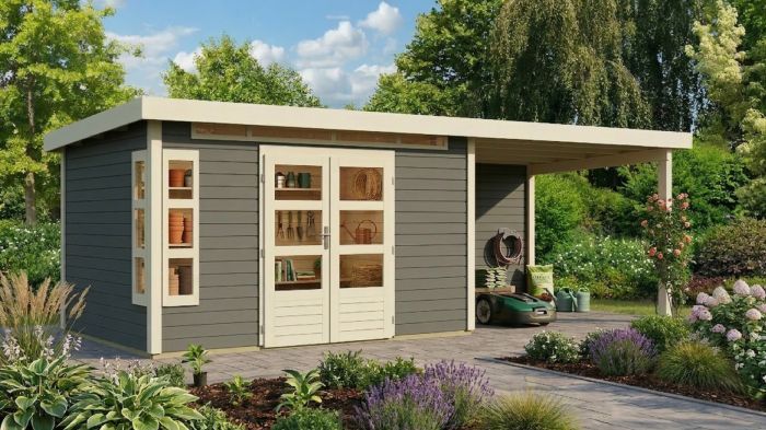 Dřevěný zahradní domek Karibu KASTORF 7 přístavek 320 cm včetně zadní stěny (31559) terragrau