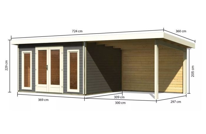 Zahradní domek Karibu RADEBURG 2 přístavek 330 cm včetně zadní stěny (31483) terragrau