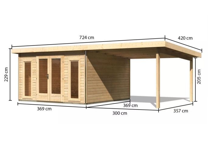 Zahradní domek Karibu RADEBURG 3 přístavek 330 cm (31486) natur