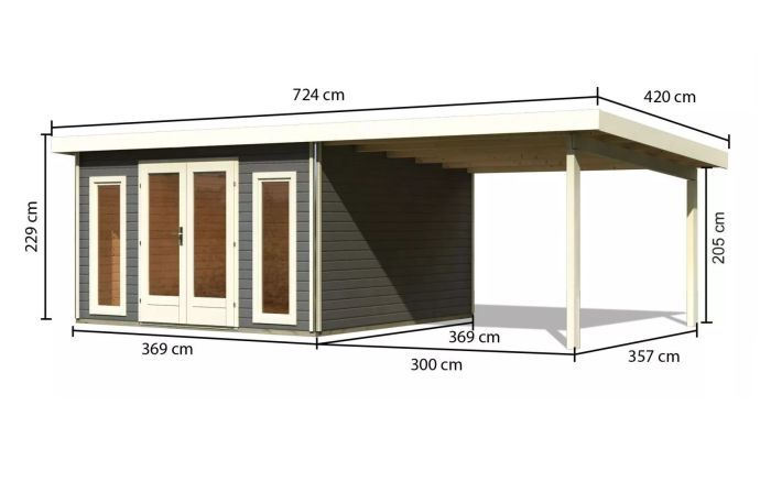 Zahradní domek Karibu RADEBURG 3 přístavek 330 cm (31487) terragrau