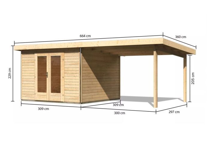 Zahradní domek Karibu RADEBURG 1 přístavek 330 cm (31464) natur