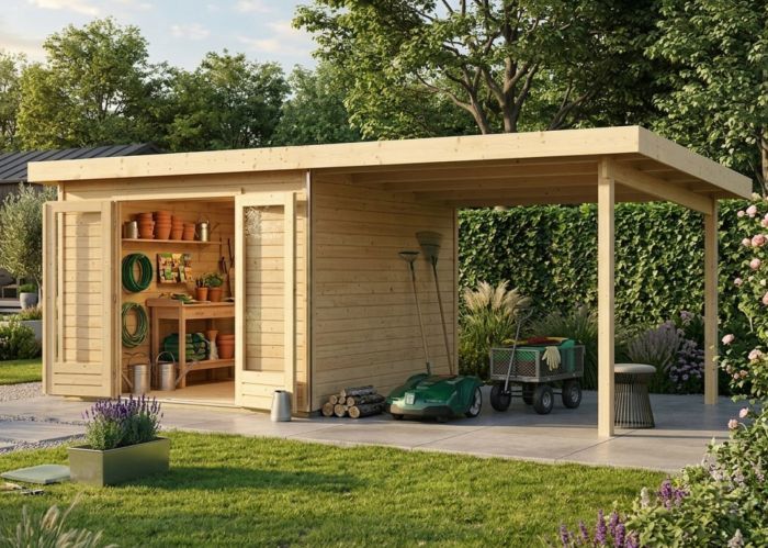 Zahradní domek Karibu RADEBURG 1 přístavek 330 cm (31464) natur