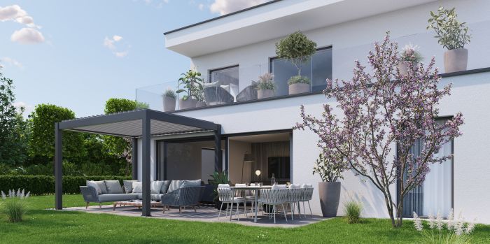 Zahradní hliníková pergola 300x300, tmavě šedá/stříbrná metalíza - Biohort