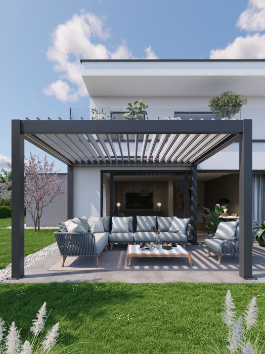 Zahradní hliníková pergola 300x300, tmavě šedá/stříbrná metalíza - Biohort