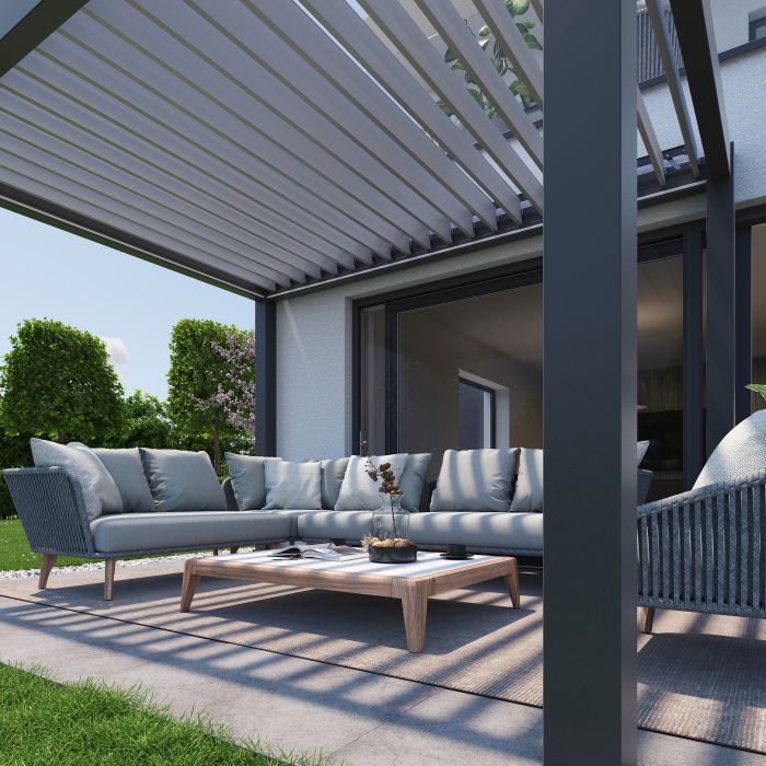 Zahradní hliníková pergola 300x300, tmavě šedá/stříbrná metalíza - Biohort
