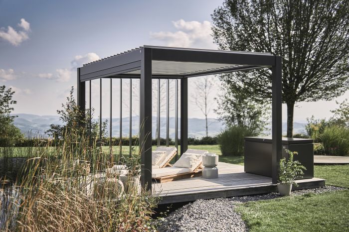 Zahradní hliníková pergola 400x300, tmavě šedá/stříbrná metalíza - Biohort