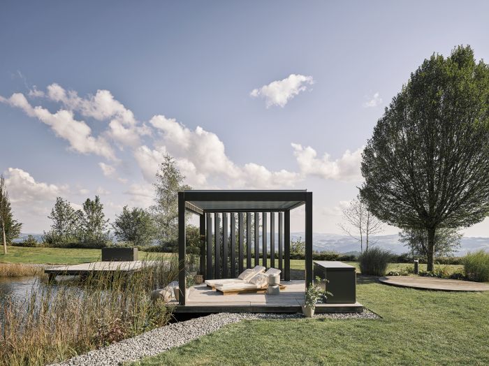 Zahradní hliníková pergola 400x300, tmavě šedá/stříbrná metalíza - Biohort