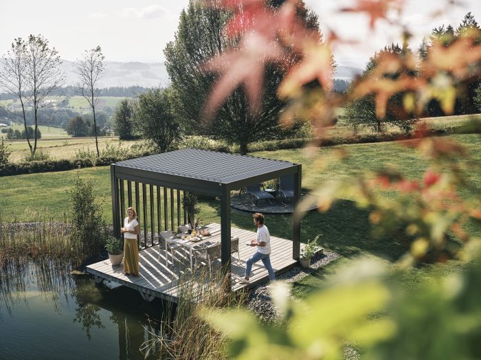 Zahradní hliníková pergola 400x300, tmavě šedá/stříbrná metalíza - Biohort