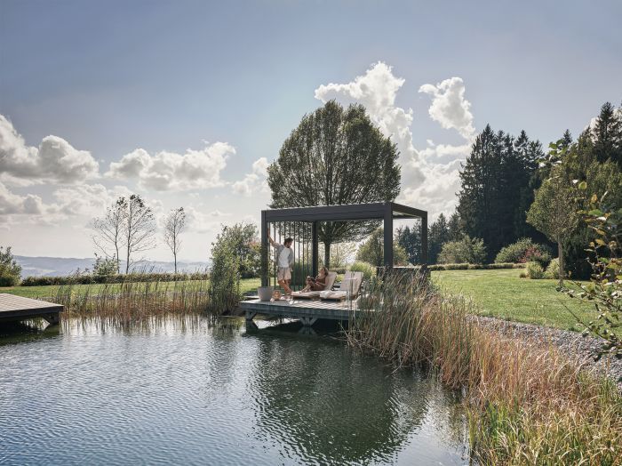Zahradní hliníková pergola 400x300, tmavě šedá/stříbrná metalíza - Biohort