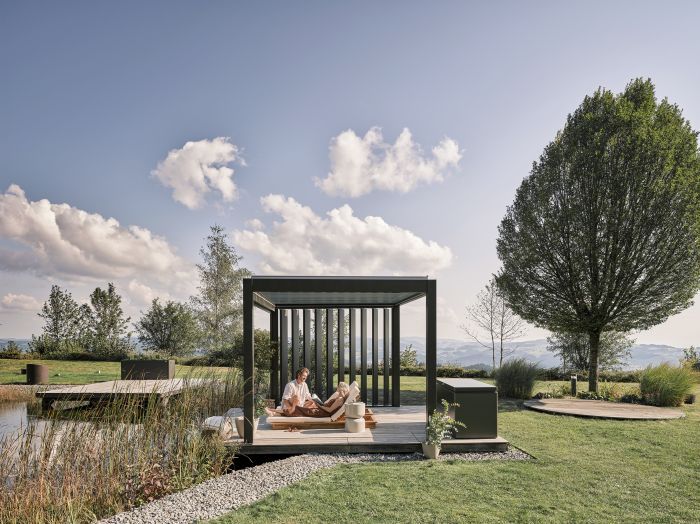 Zahradní hliníková pergola 400x300, tmavě šedá/stříbrná metalíza - Biohort