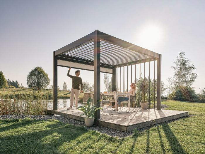 Zahradní hliníková pergola 400x300, tmavě šedá/stříbrná metalíza - Biohort
