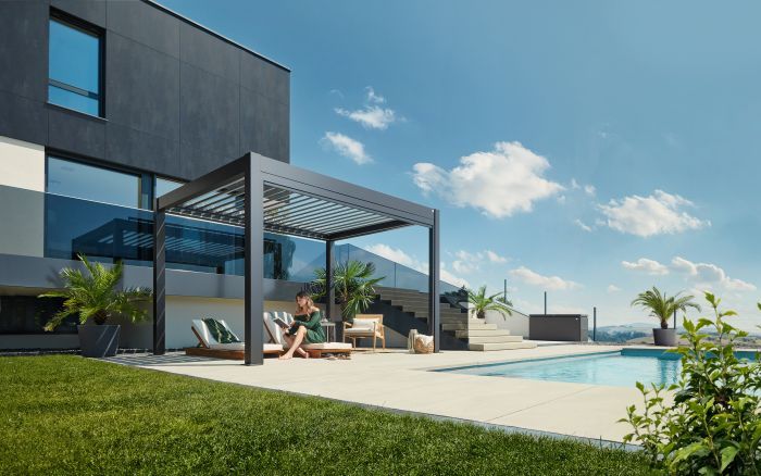 Zahradní hliníková pergola 400x300, šedý křemen/stříbrná metalíza - Biohort