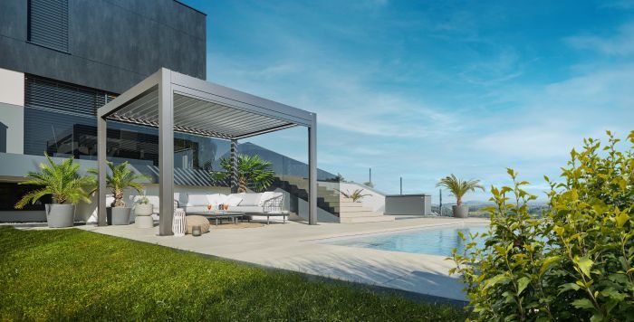 Zahradní hliníková pergola 400x300, šedý křemen/stříbrná metalíza - Biohort